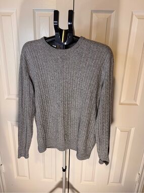 Men's Cashmere/ Silk Ribbed Crewneck Sweater in Heather Gray